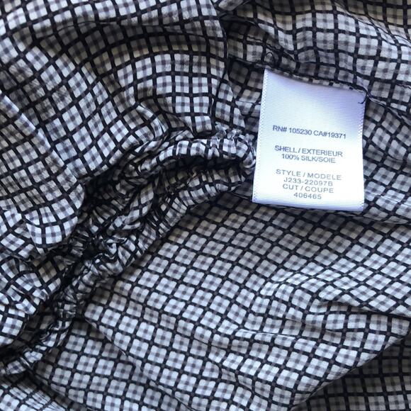 Joie Split Neckline 3/4 Gathered Sleeve Geometrical Pattern Silk Blouse - Picture 5 of 6